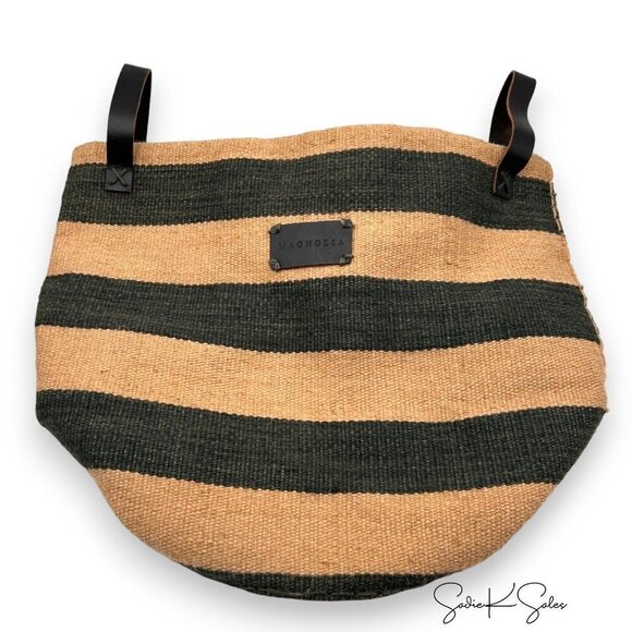 Magnolia Home Serena Striped Jute Tote Storage Basket with Leather Handles 2019 - Picture 7 of 9